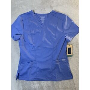 Cherokee Authentic New Women Scrub Top V-Neck Ciel Blue Small 3 Pockets